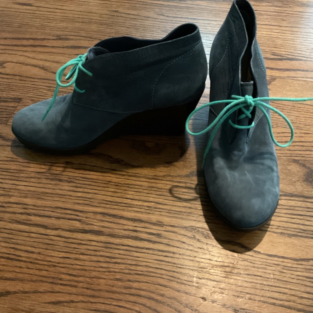 Cole Haan Gray Ankle Boots with Teal Laces
